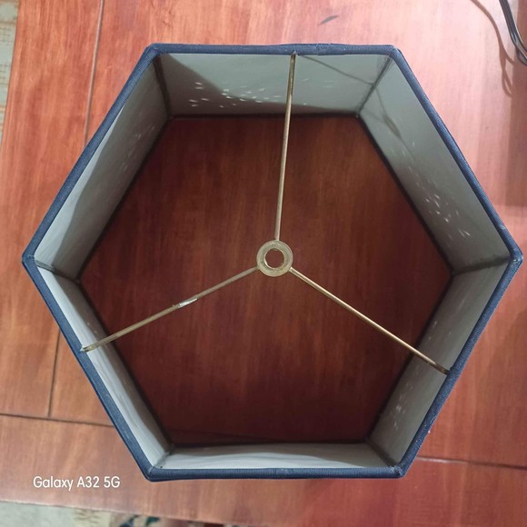 MCM hand pierced and cut blue hexagon paper lampshade - Picture 4 of 10